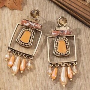 Unique Tribal/Aztec Handmade Earrings - Orange Creamsicle